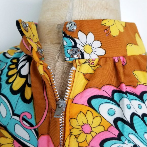Vintage 1970s Iconic Womens Mini Dress Butterflies Flowers Mod A-line Woodstock - Picture 8 of 16